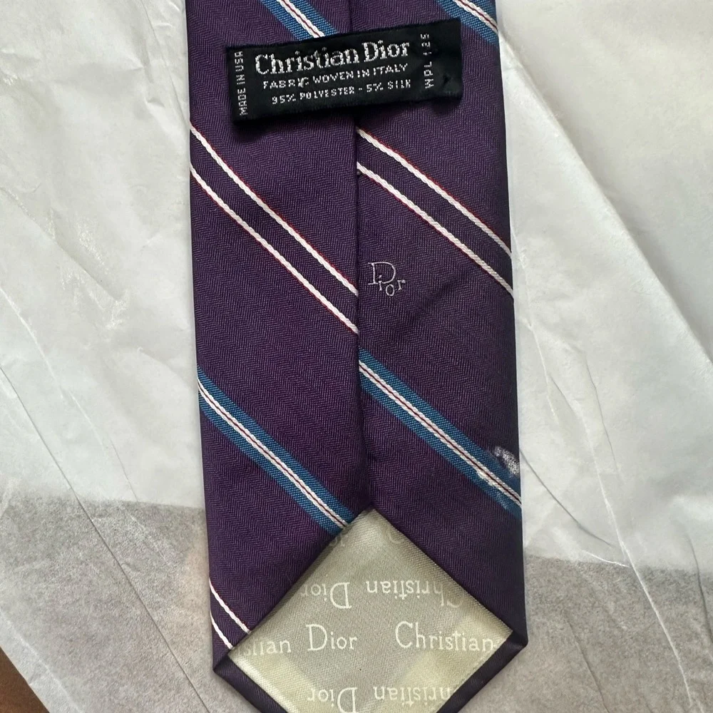 Christian Dior Mens Tie Purple Striped Made in Italy Designer Necktie